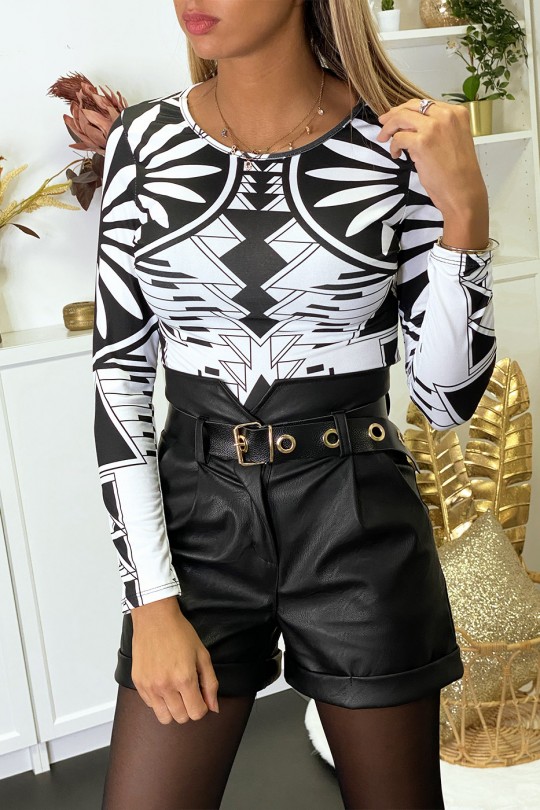 Black and white geometric pattern bodysuit - 1