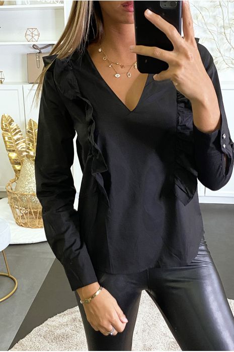 Chemisier noir à volants devant et derrière. - 1