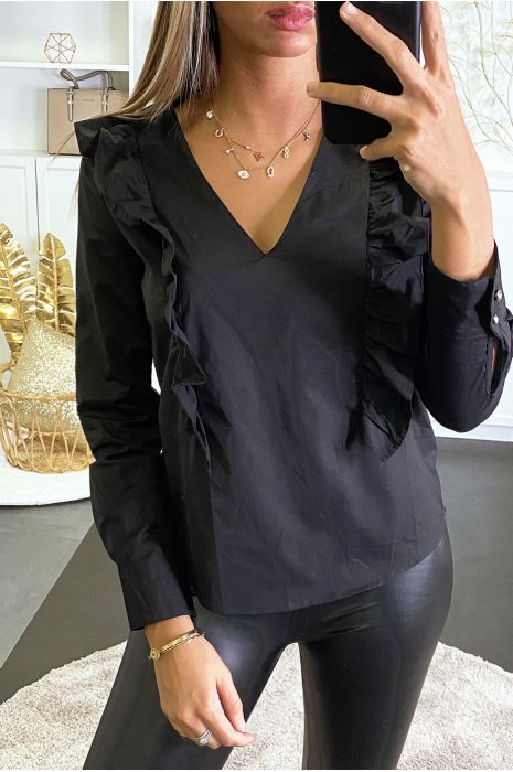 Chemisier noir à volants devant et derrière. - 2