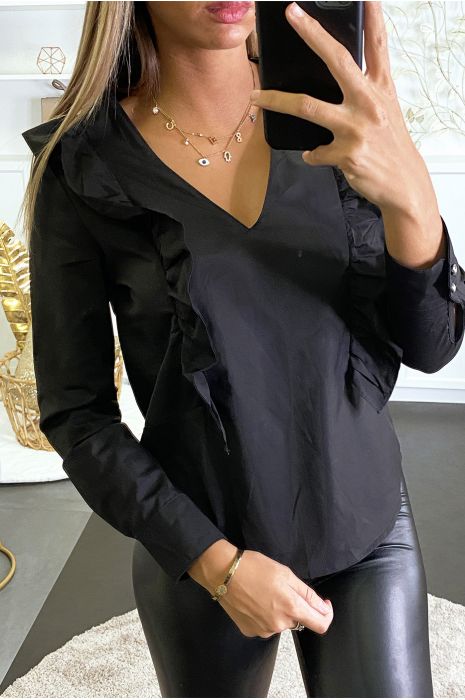 Chemisier noir à volants devant et derrière. - 3