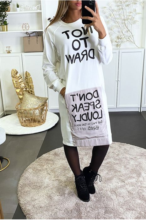 Long sweat blanc à écriture "NOT TO DRAW" et "DON'T SPEAK LOUDLY" - 1