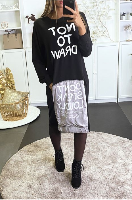 Long sweat noir à écriture "NOT TO DRAW" et "DON'T SPEAK LOUDLY" - 2