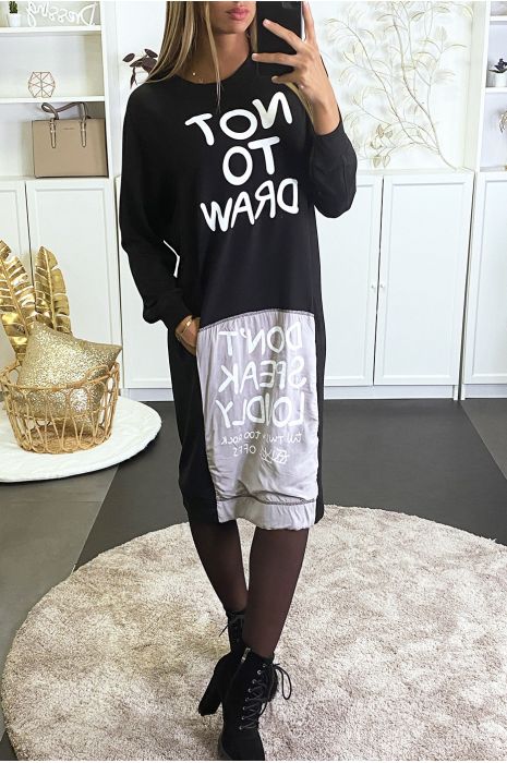 Long sweat noir à écriture "NOT TO DRAW" et "DON'T SPEAK LOUDLY" - 3