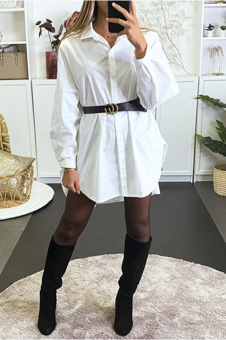 Chemise blanche over size avec fente - 1