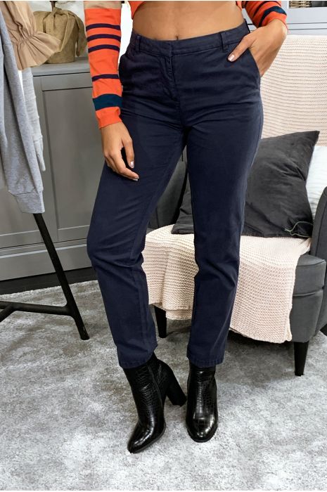 Marineblauwe sigarettenbroek met zakken - 3