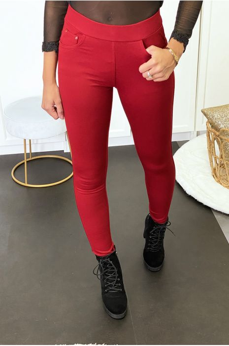 Pantalon slim bordeaux avec 5 poches - 2