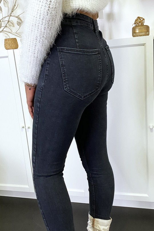 Faded black slim jeans pants with back pockets - 8