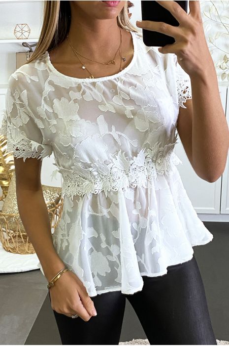 Blouse blanche avec motif et dentelle - 2