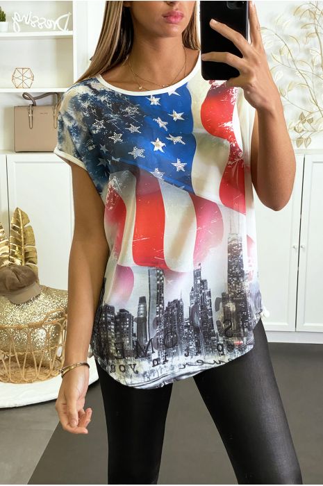 Tee shirt blanc avec dessin et strass à l'avant - 3