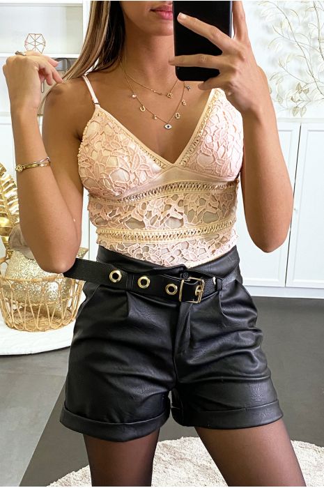 Body en dentelle rose avec bretelle amovible - 1