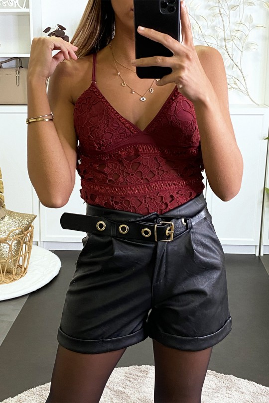 Burgundy lace bodysuit with removable strap - 1