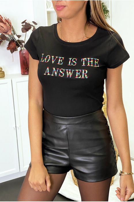 T-shirt noir à inscription "LOVE IS ANSWER" - 1