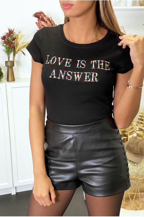 T-shirt noir à inscription "LOVE IS ANSWER" - 2