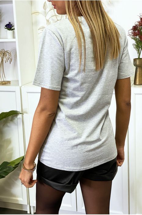 T-shirt gris inscription " Madame je sais tout" - 3