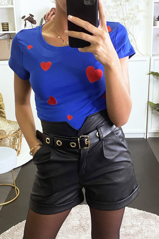 Royal t-shirt with embroidered heart motif in red - 3