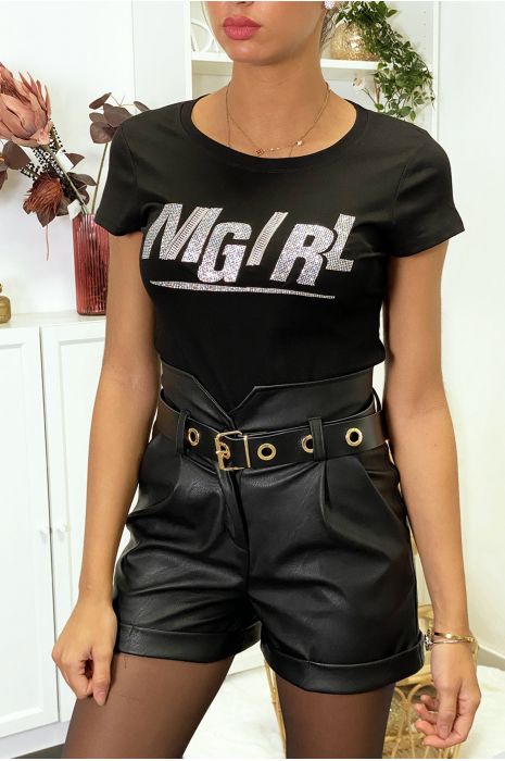 T-shirt noir avec écriture NIGIRL en strass argenté - 2