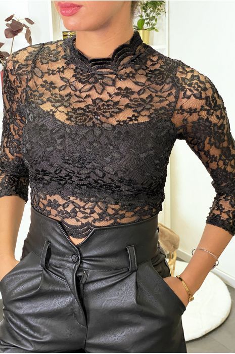 HaBZ noir en dentelle doublé à la poitrine - 2