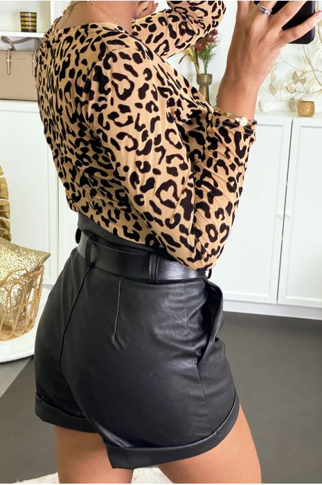 Body camel en tulle avec motif léopard en velours - 4