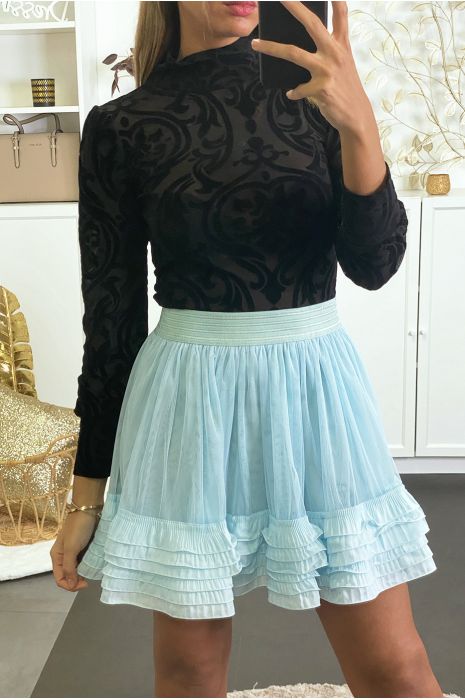 Jupe turquoise en tulle avec volant plissé - 3