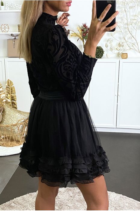 Jupe noir en tulle avec volant plissé - 4