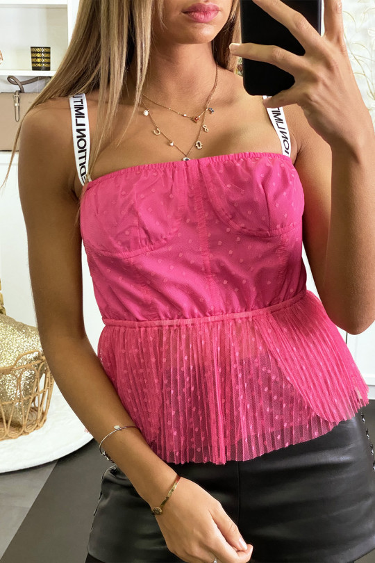 Fuchsia tank top with pleated ruffle and elastic strap - 1
