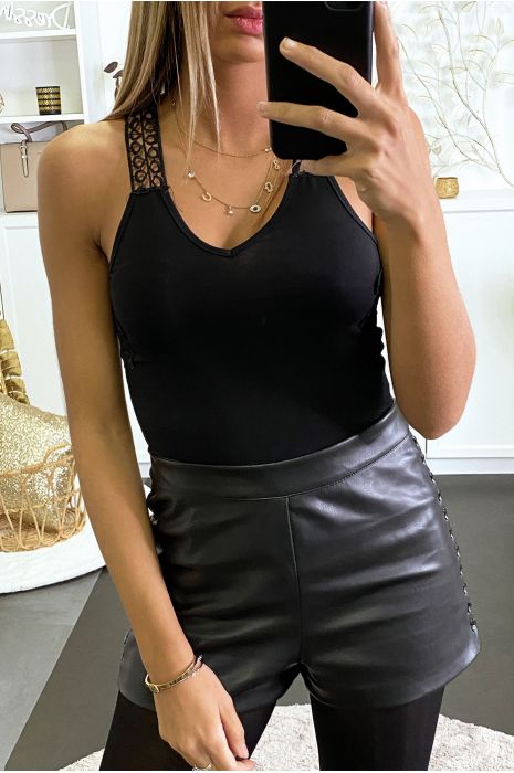 Body noir avec dentelle aux bretelles et au dos - 1