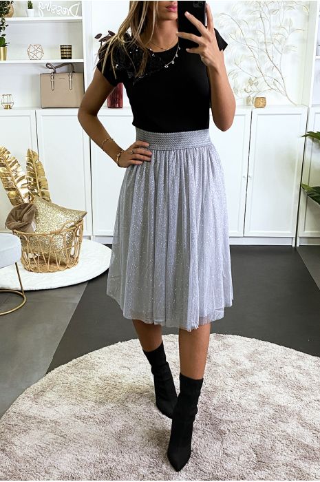Jupe 3/4 gris pailleté et doublé pour les fêtes - 2