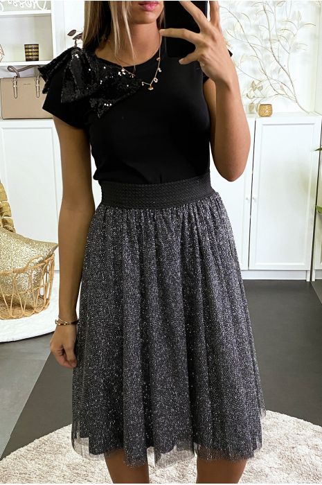 Jupe 3/4 noir pailleté et doublé pour les fêtes - 3