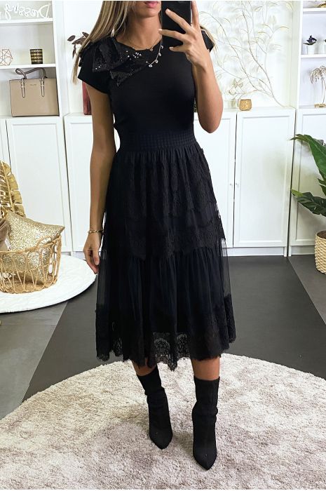 Jupe noir doublé en tulle avec de la dentelle - 2