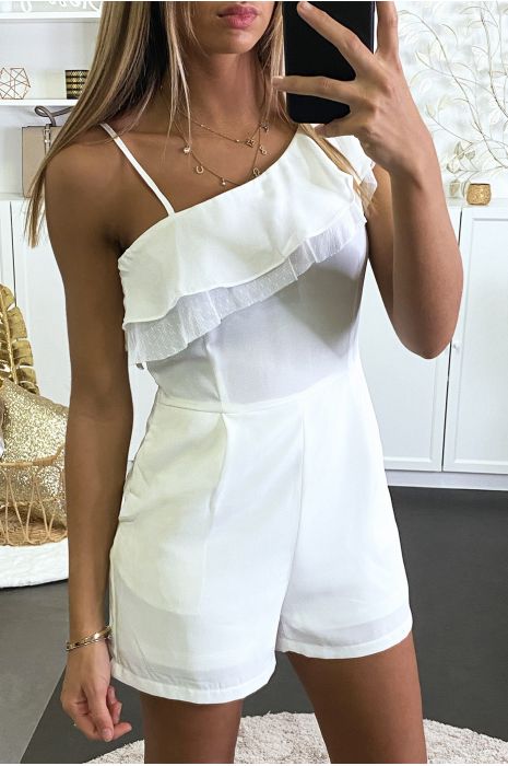 CoCCi-short blanche croisé au buste avec volant et dentelle - 3