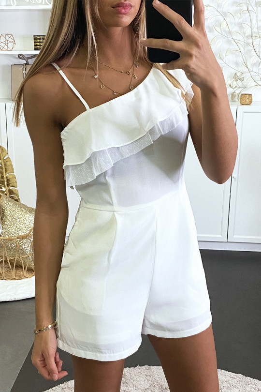 CoWCi-white shorts crossed at the bust with ruffle and lace - 3