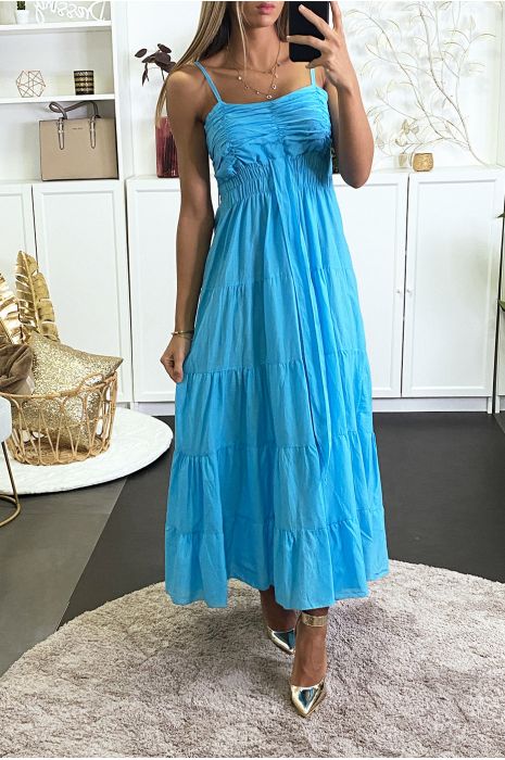 Longue robe turquoise à volant avec bretelle - 2