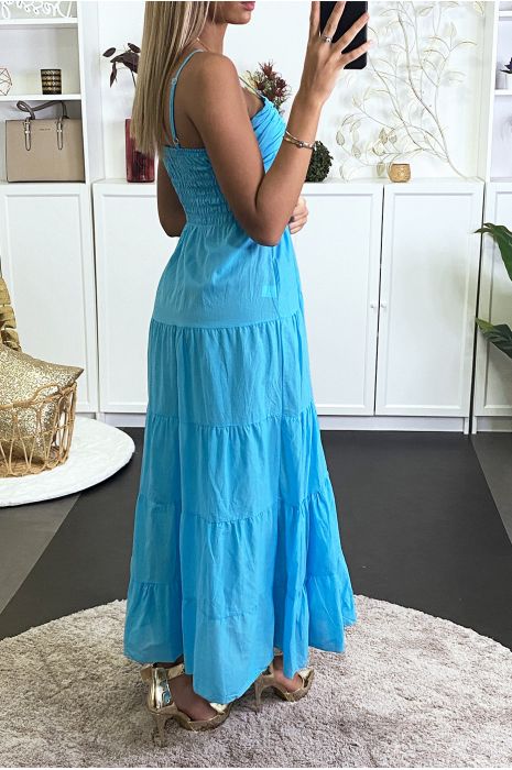 Longue robe turquoise à volant avec bretelle - 3