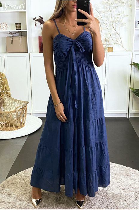 Longue robe marine à volant avec bretelle - 2