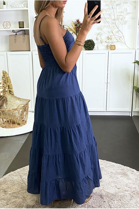 Longue robe marine à volant avec bretelle - 3
