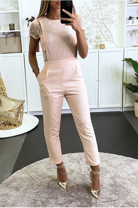 Combinaison rose avec poches et dentelle sur les cotés - 1