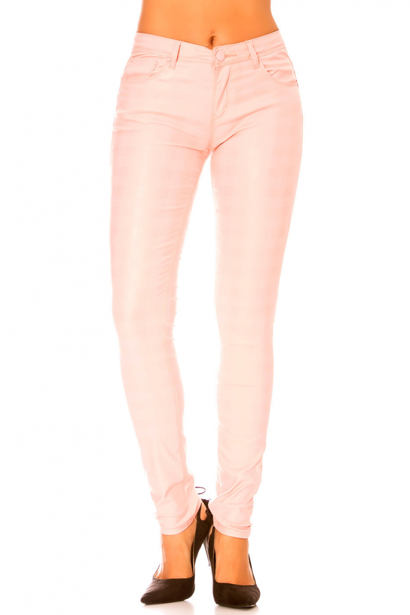 Shiny pink pants with pocket and check pattern. Fashion pants s1799-2 - 1