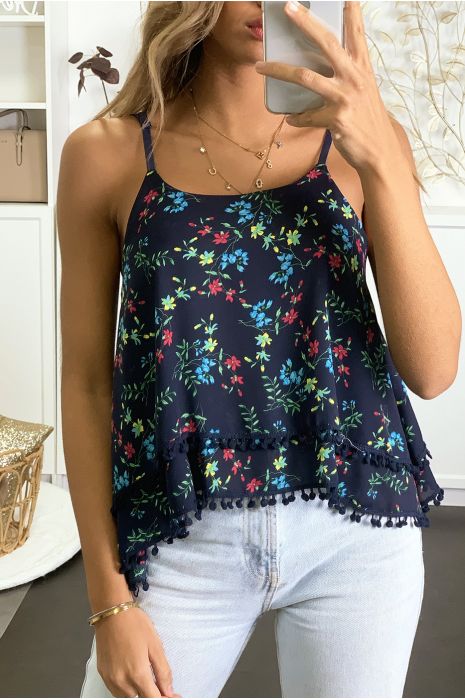 Débardeur marine à volant avec pompon - 2