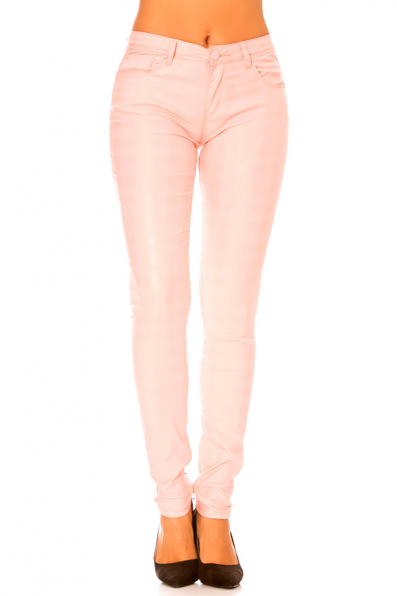 Shiny pink pants with pocket and check pattern. Fashion pants s1799-2 - 4