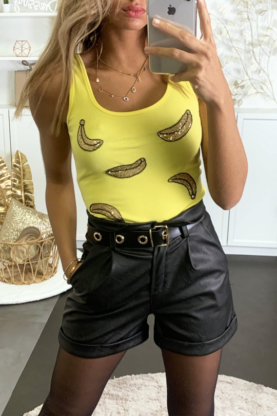 Yellow bodysuit with gold glitter pattern - 2