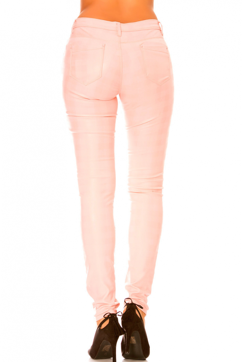 Shiny pink pants with pocket and check pattern. Fashion pants s1799-2 - 5