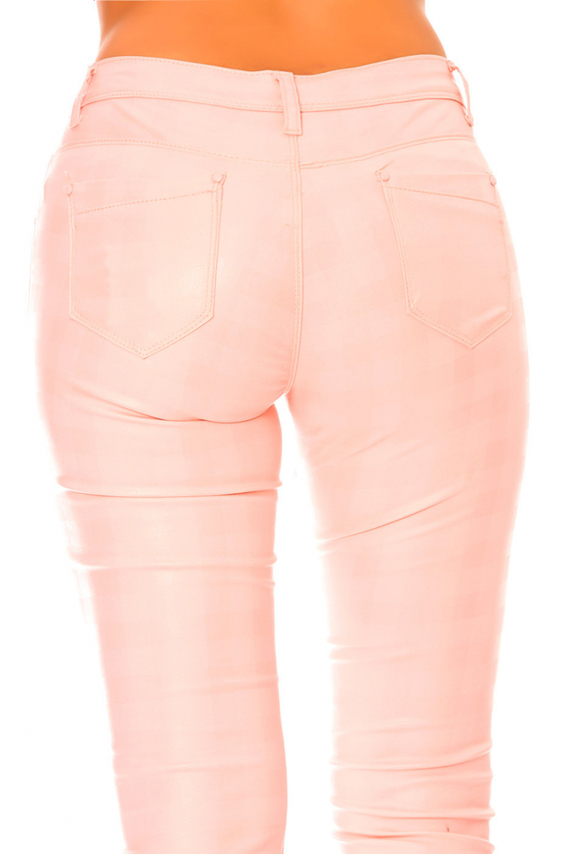 Shiny pink pants with pocket and check pattern. Fashion pants s1799-2 - 7