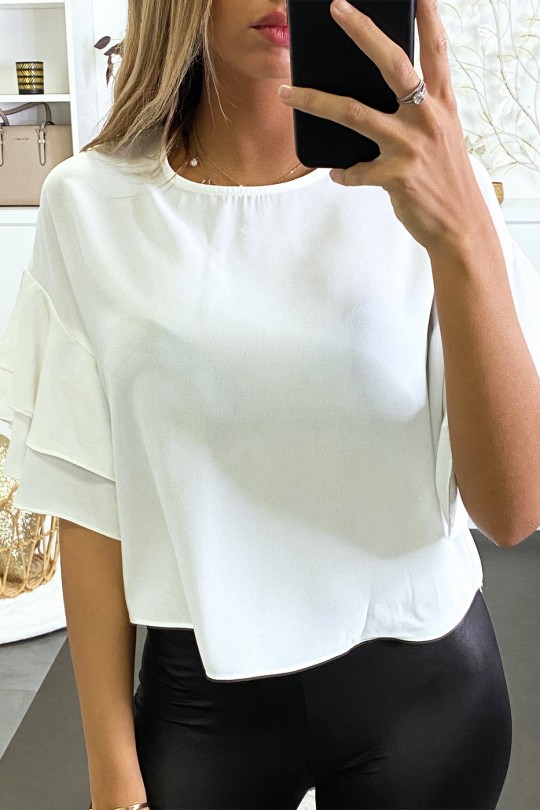 Oversized witte blouse met ruches aan de mouwen - 3