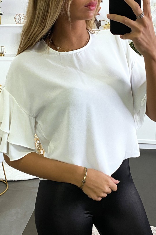 Over-size white blouse with ruffles on the sleeves - 4
