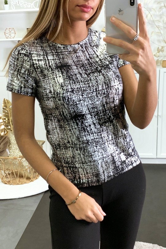 T-shirt for party and evening with black and silver pattern - 1