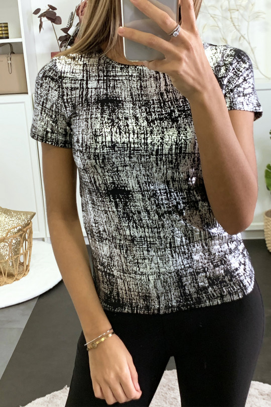 T-shirt for party and evening with black and silver pattern - 3