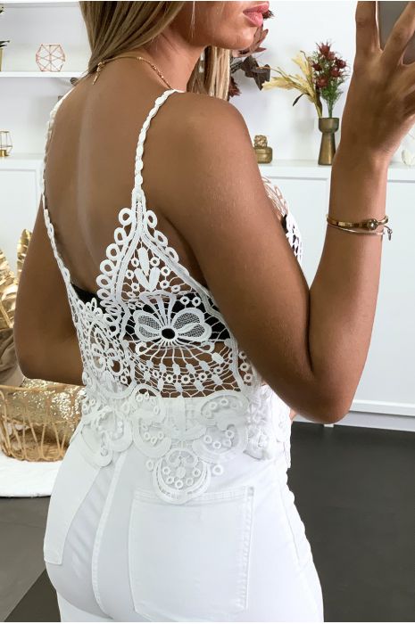 Débardeur en dentelle blanche avec joli motif - 3