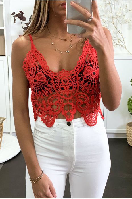 Débardeur en dentelle rouge avec joli motif - 3