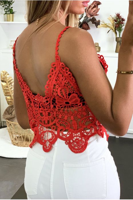 Débardeur en dentelle rouge avec joli motif - 4