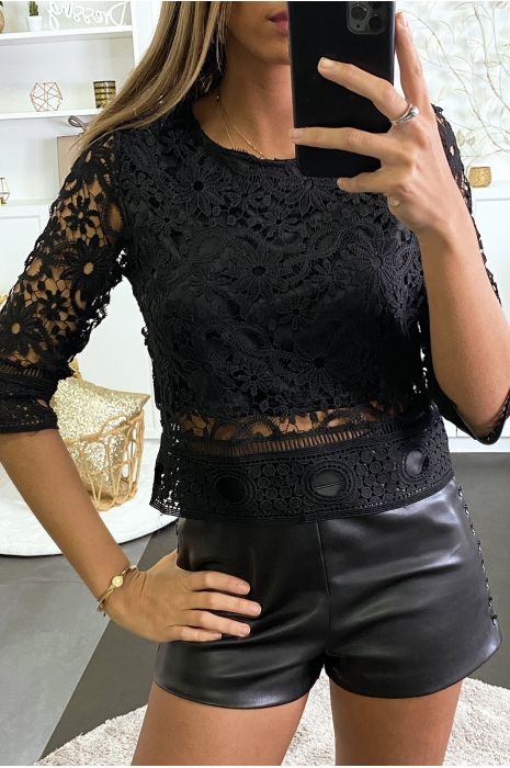 Top noir doublé à crochet , dessous plus court. - 1